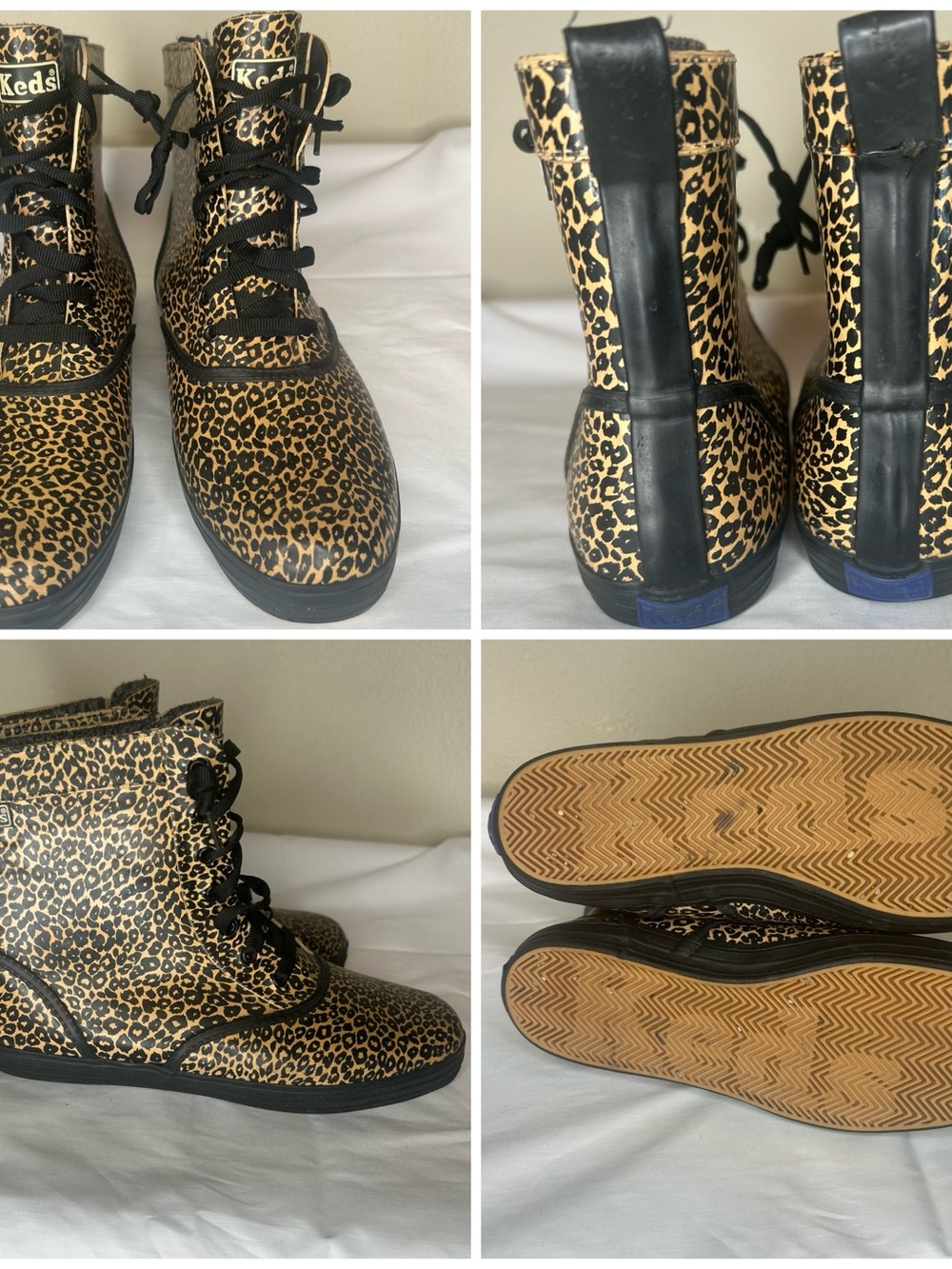 Keds Rain Boots Size 8m Womens Leopard Animal Print Lace Up Waterproof